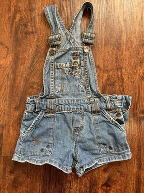 Vintage Faded Glory Girls Denim Butterfly Shortalls Size 5